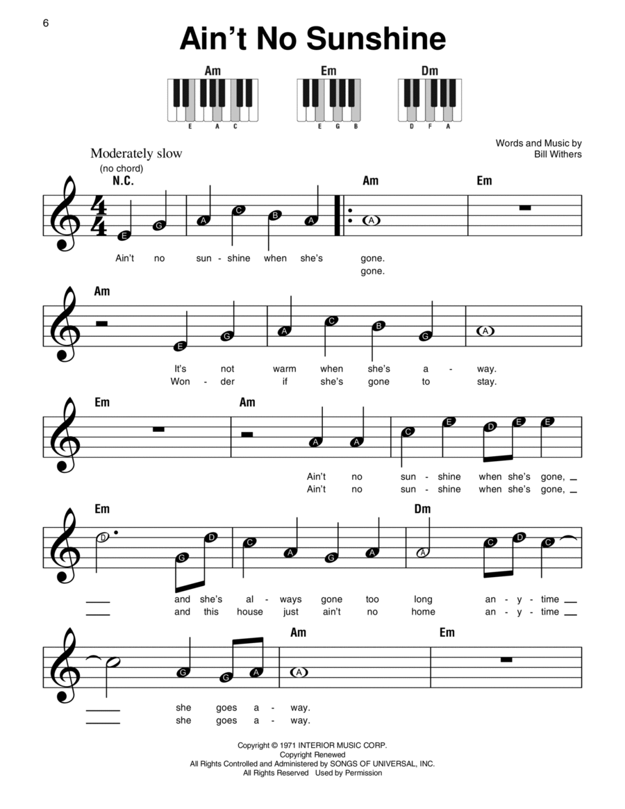 Ain't No Sunshine Ain't No Sunshine Easy Piano scores gallery preview page 1