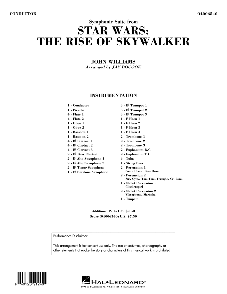 Symphonic Suite from Star Wars: The Rise of Skywalker (arr. Bocook) - Conductor Score (Full Score) Concert Band scores gallery preview page 1