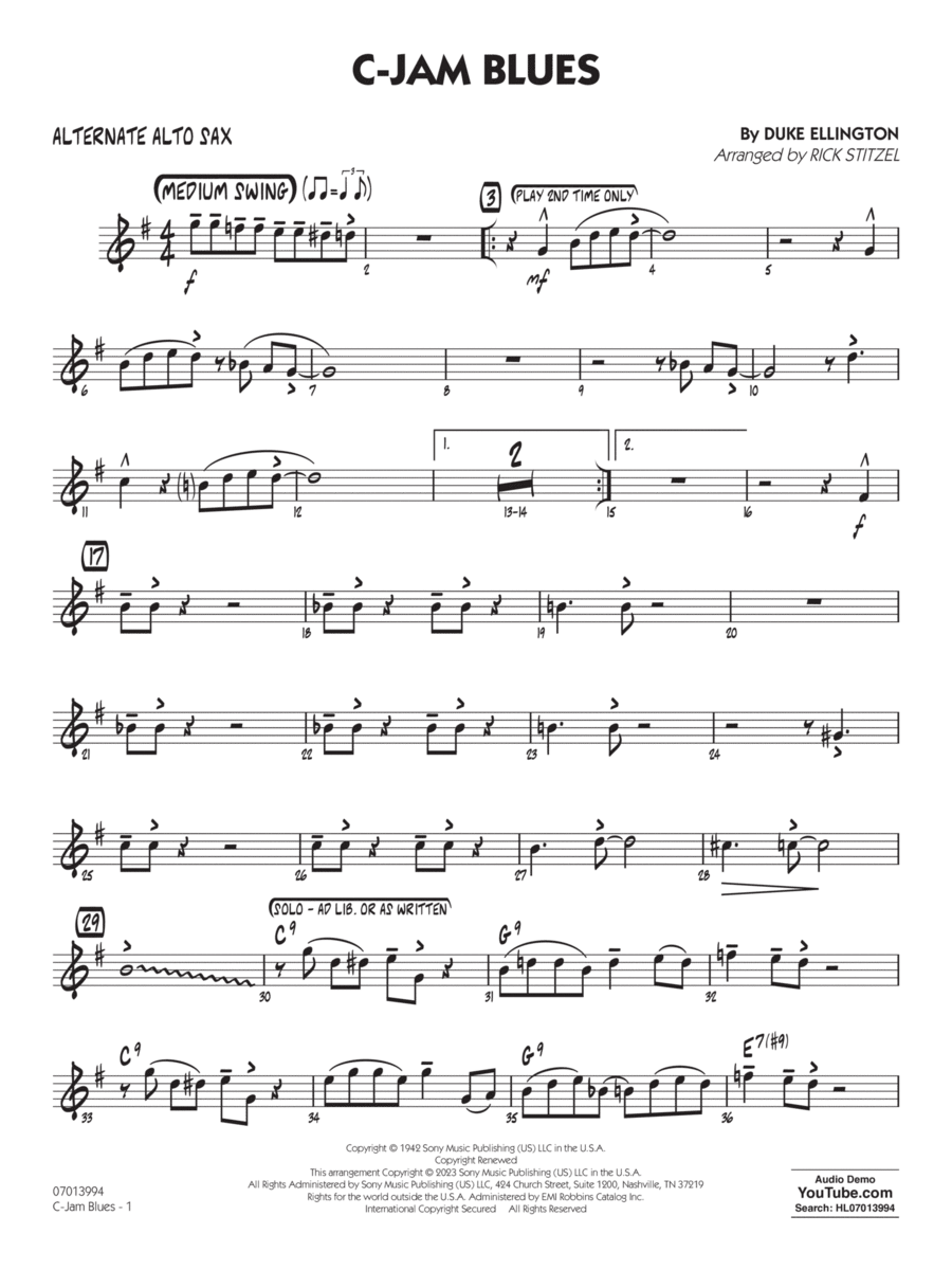 C-Jam Blues (arr. Rick Stitzel) - Alternate Alto Sax