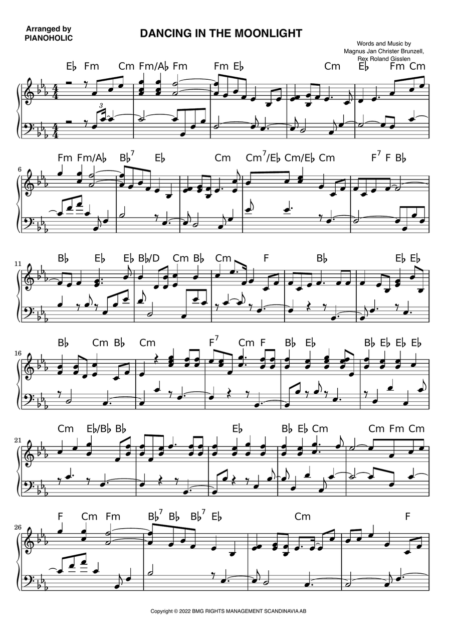 Dancing In The Moonlight Piano Solo scores gallery preview page 1