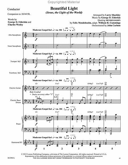 Beautiful Light - Brass and Rhythm Score and Parts