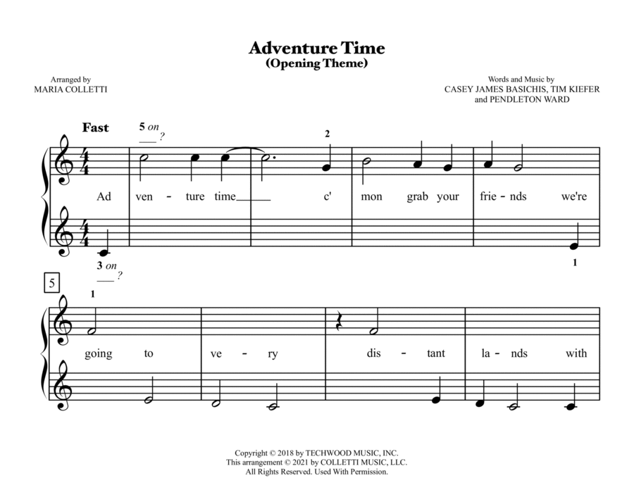 Adventure Time Opening Theme Easy Piano scores gallery preview page 1