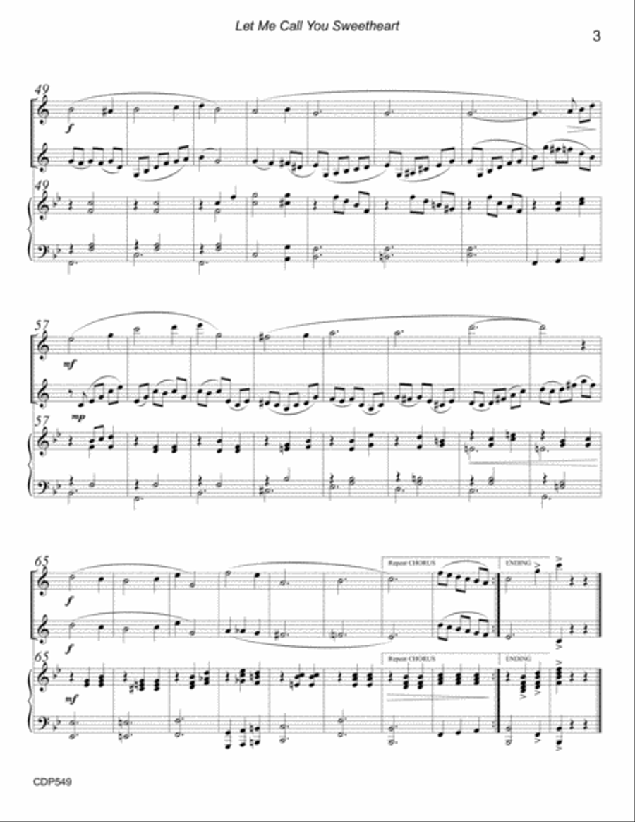 LET ME CALL YOU SWEETHEART - CLARINET DUET with Piano Accompaniment Clarinet Duet scores gallery preview page 3