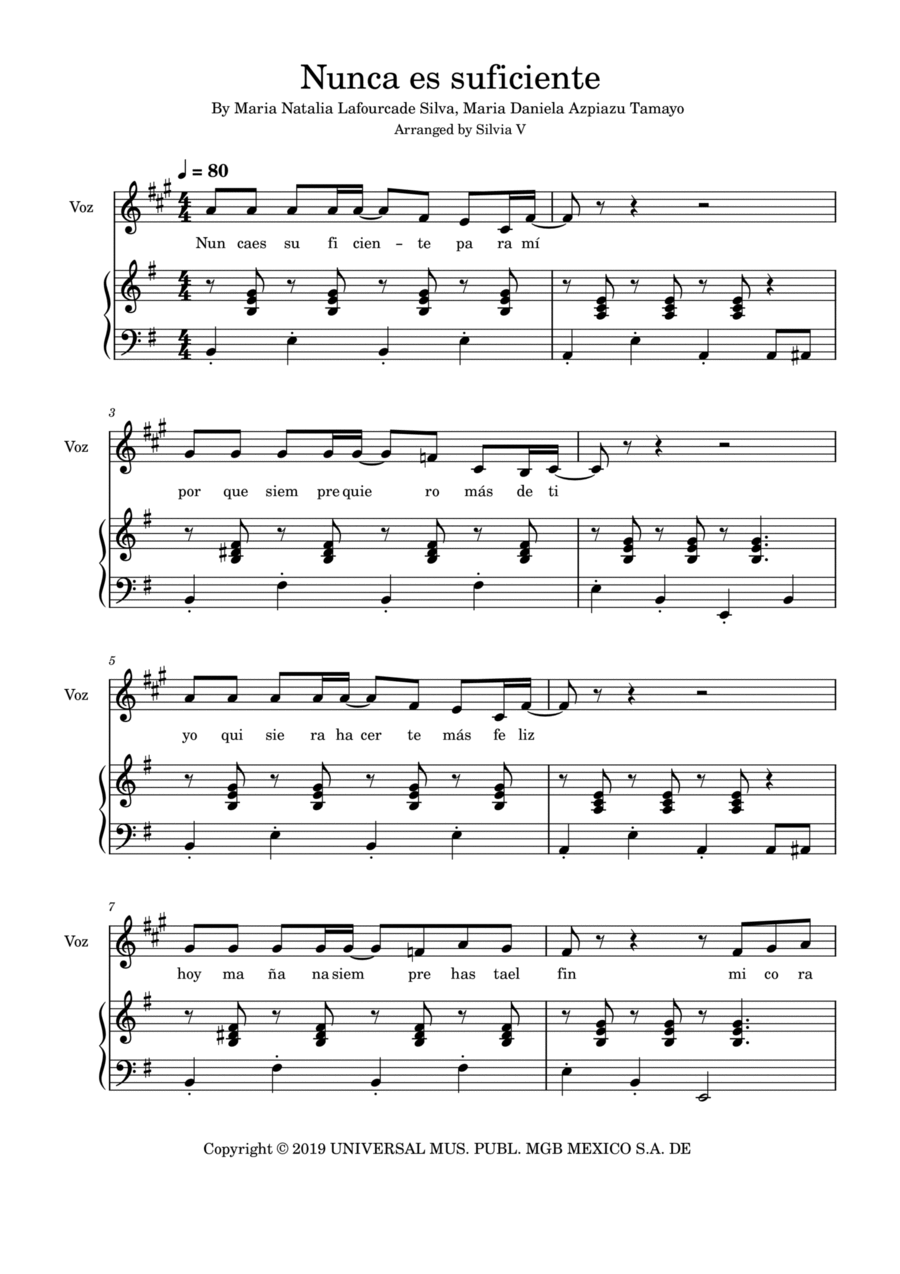 Nunca Es Suficiente Voice scores gallery preview page 1