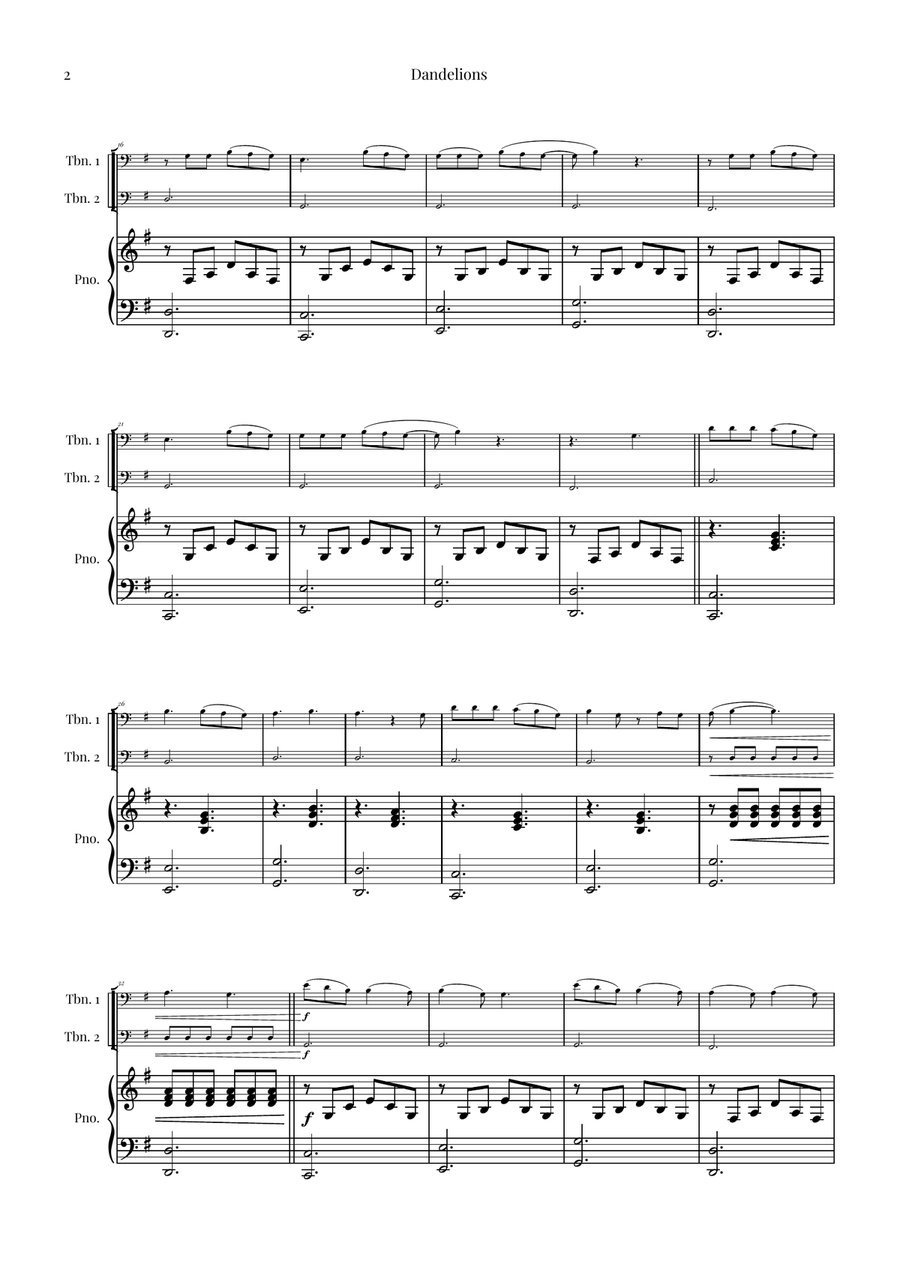Dandelions Trombone Duet scores gallery preview page 2