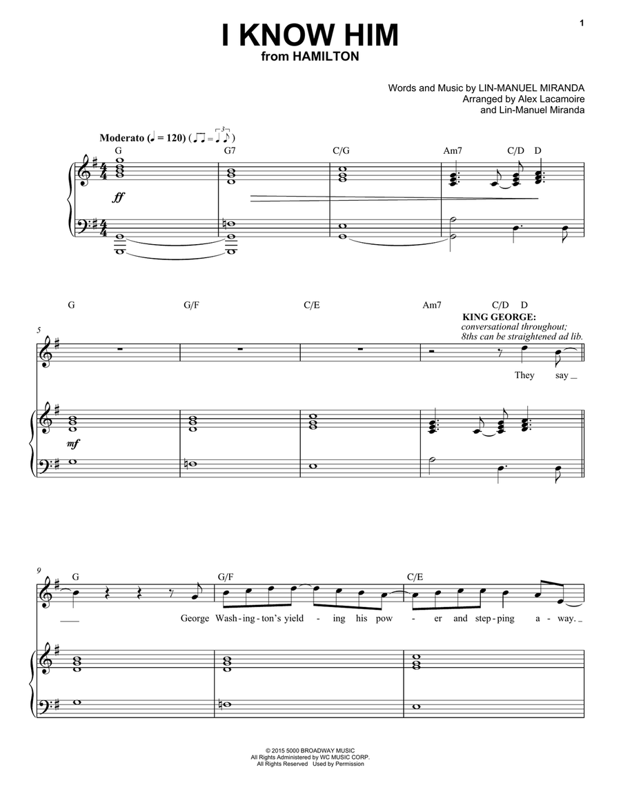I Know Him (from Hamilton) Voice scores gallery preview page 1