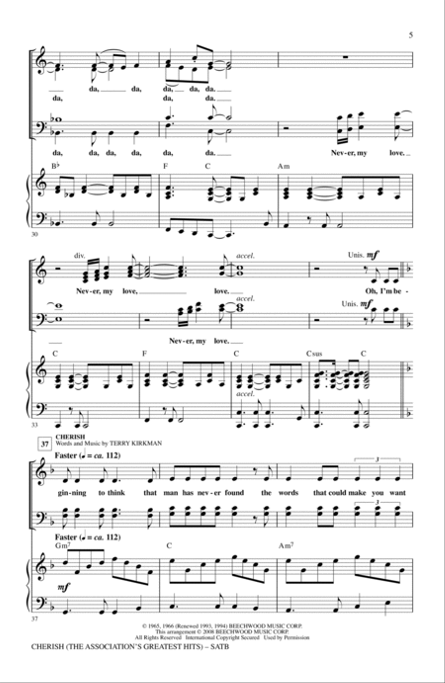 Cherish (The Association's Greatest Hits) 4-Part scores gallery preview page 4