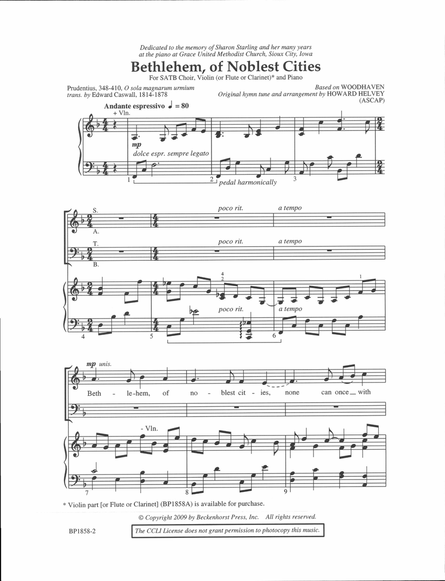 Bethlehem, of Noblest Cities 4-Part scores gallery preview page 2