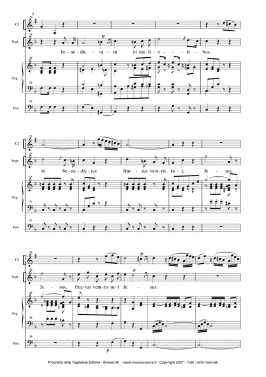 AVE MARIA by Cherubini for Soprano, Clarinet in Bb and Organ Small Ensemble scores gallery preview page 3