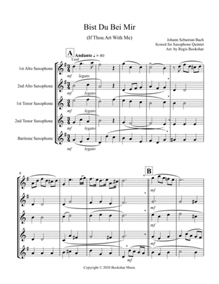 Bist Du Bei Mir (Saxophone Quintet - 2 Alto, 2 Tenor, 1 Bari)