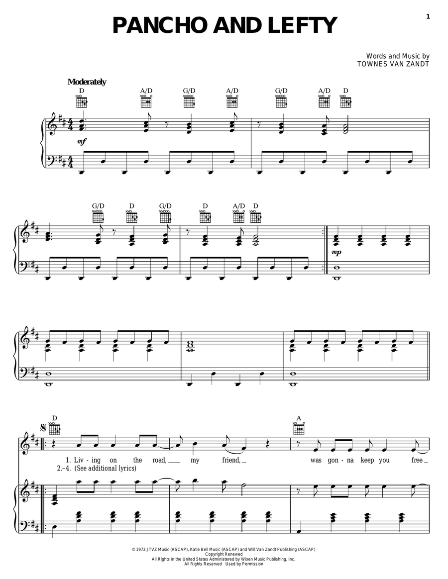 Pancho And Lefty Piano, Vocal, Guitar scores gallery preview page 1