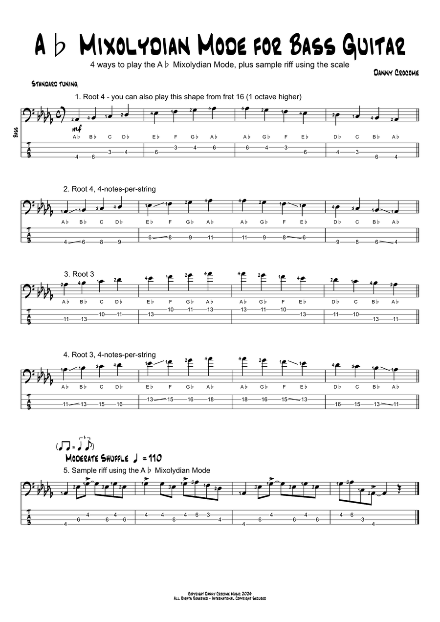 Ab Mixolydian Mode for Bass Guitar (4 Ways to Play) Acoustic Guitar scores gallery preview page 1