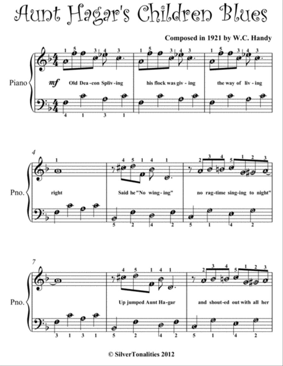 Aunt Hagar’s Children Blues Easy Piano Sheet Music Easy Piano scores gallery preview page 2