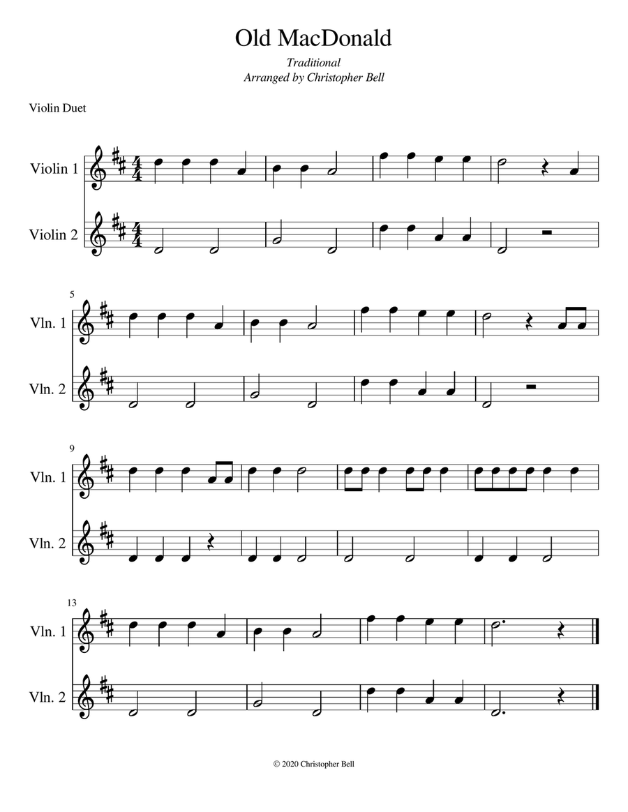 Old MacDonald - Violin Duet - Level 1 String Duet scores gallery preview page 1