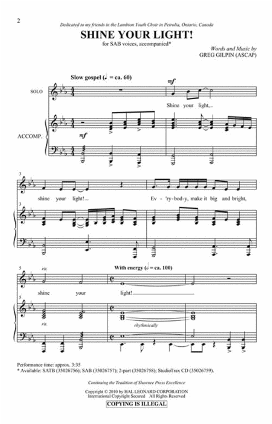 Shine Your Light! Shine Your Light! 3-Part scores gallery preview page 2