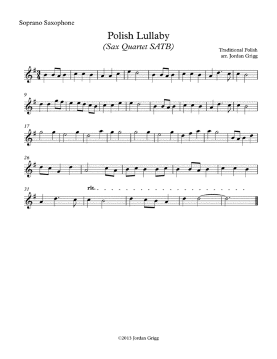 Polish Lullaby (Sax Quartet SATB) Saxophone Quartet scores gallery preview page 3