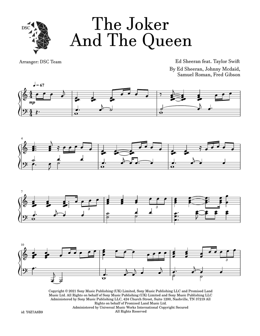 The Joker And The Queen (Feat. Taylor Swift) Piano Solo scores gallery preview page 1