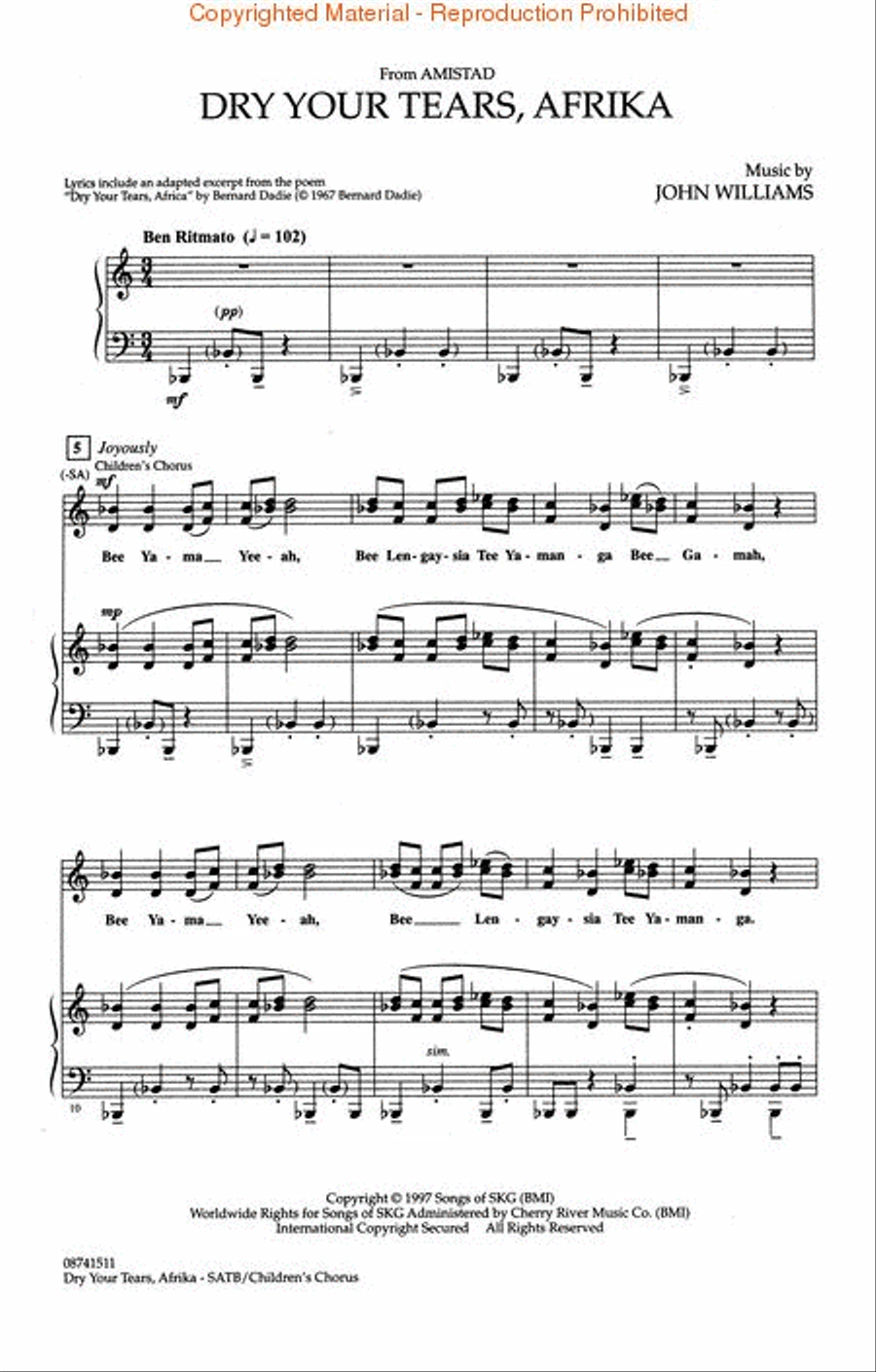 Dry Your Tears, Afrika (from Amistad) 4-Part scores gallery preview page 2