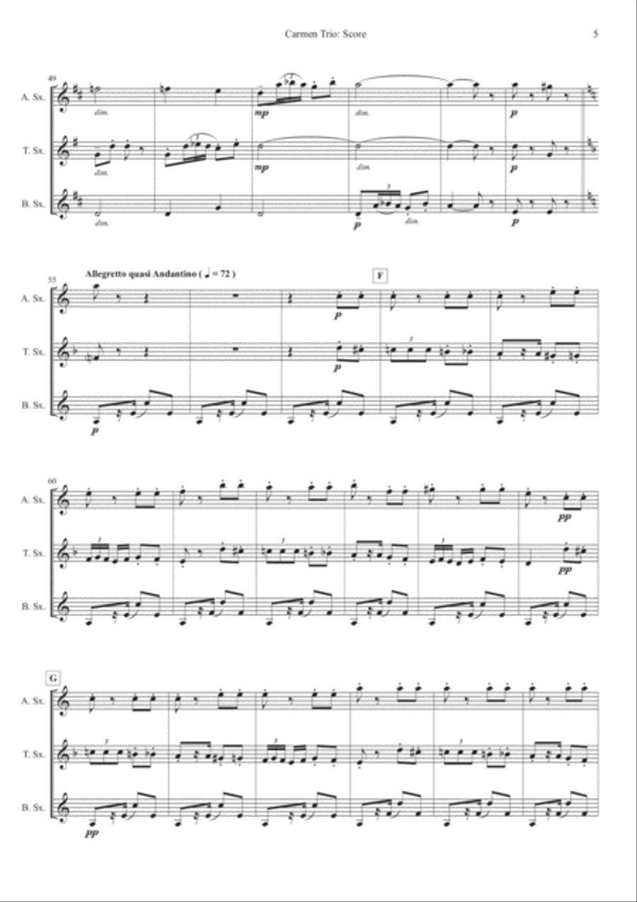 Carmen: 2 Pieces for Saxophone Trio Woodwind Trio scores gallery preview page 5