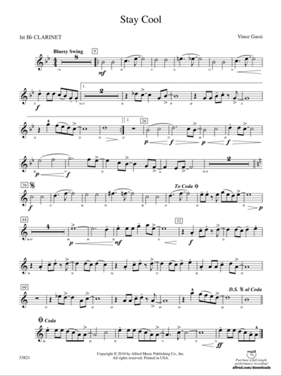 Stay Cool: 1st B-flat Clarinet Concert Band scores gallery preview page 1