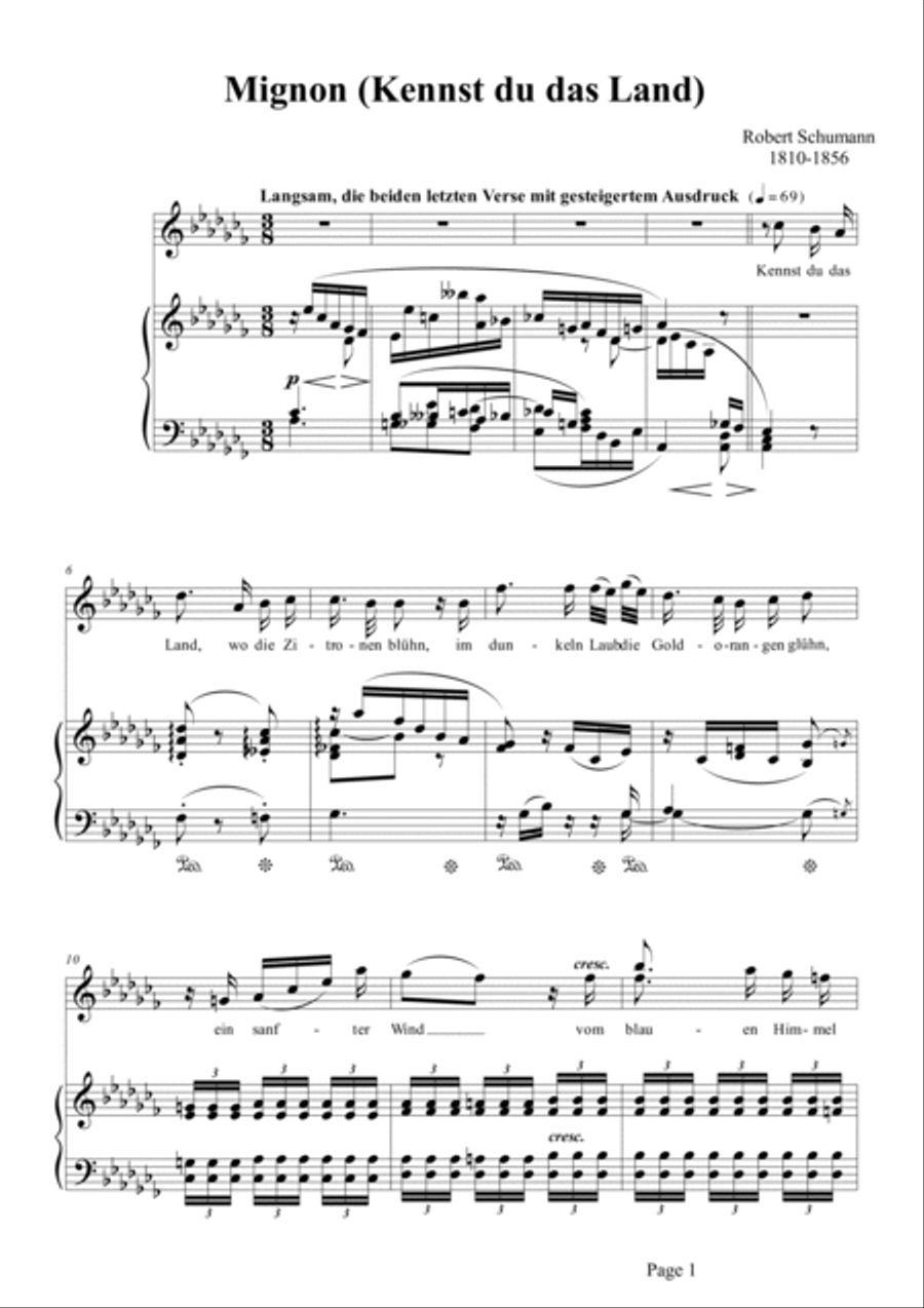 Schumann-Mignon(Kennst du das Land),Op.98a No.1 in a♭ minor Voice scores gallery preview page 2