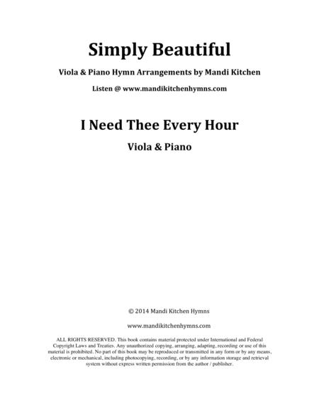 I Need Thee Every Hour Viola & Piano Duet image number null