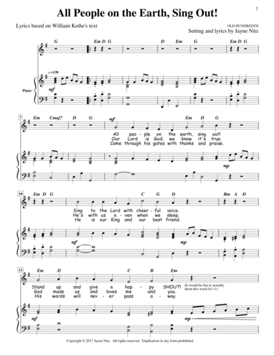 All People on the Earth, Sing Out! (OLD HUNDREDTH) Unison Choir scores gallery preview page 2