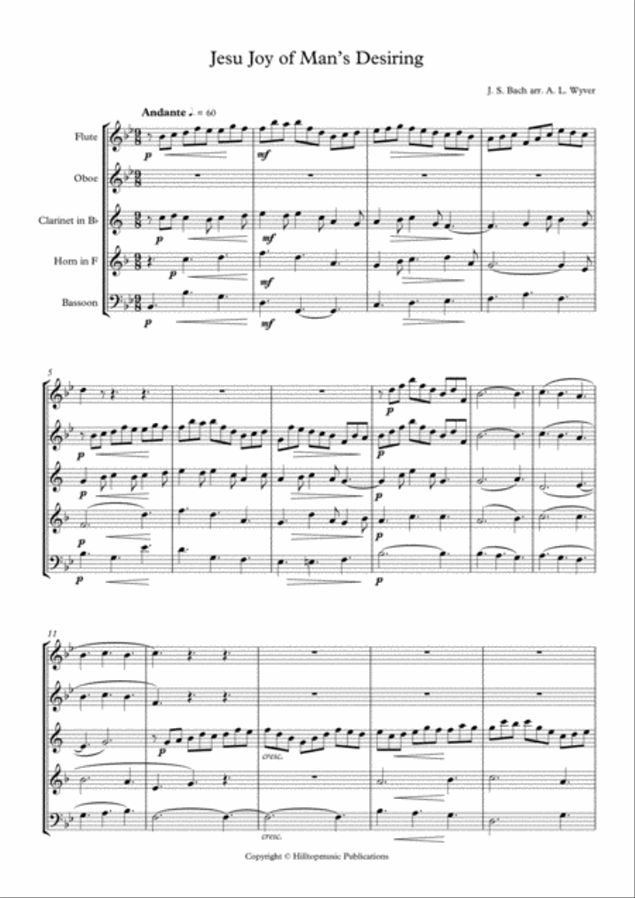 Jesu Joy of Mans Desiring arranged for Wind Quintet Woodwind Quintet scores gallery preview page 2