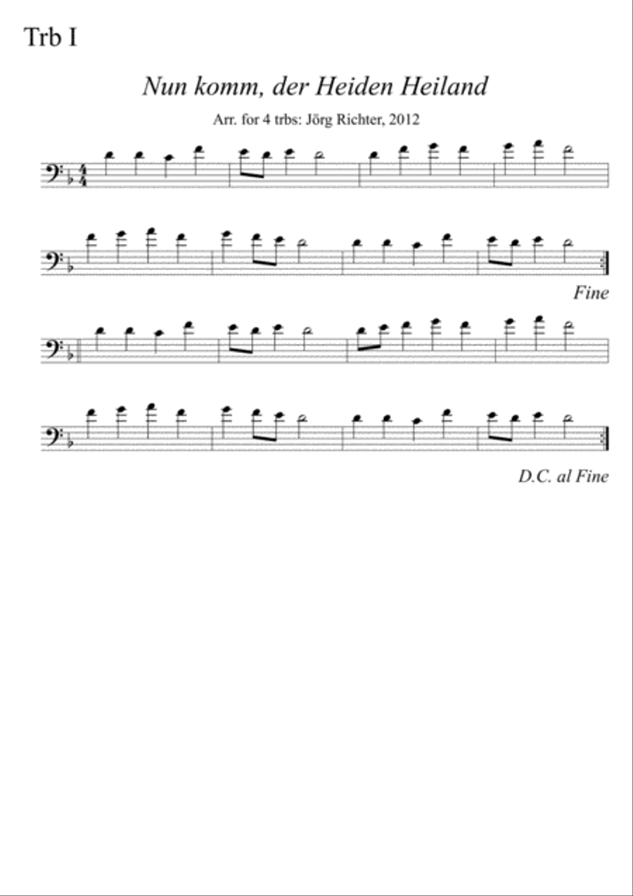 Savior of the Nations, Come for trombone quartet Brass Quartet scores gallery preview page 3