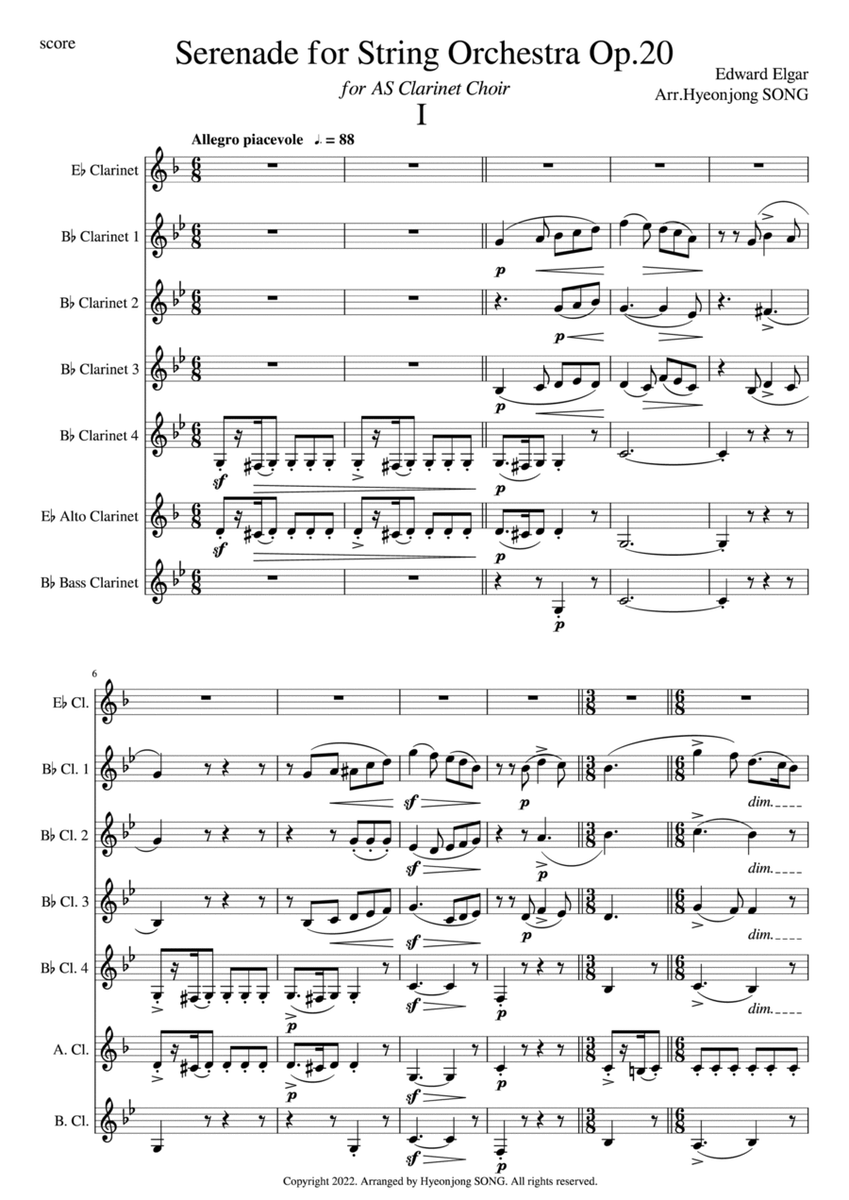 Serenade for String Orchestra Op.20 arranged for Clarinet Choir