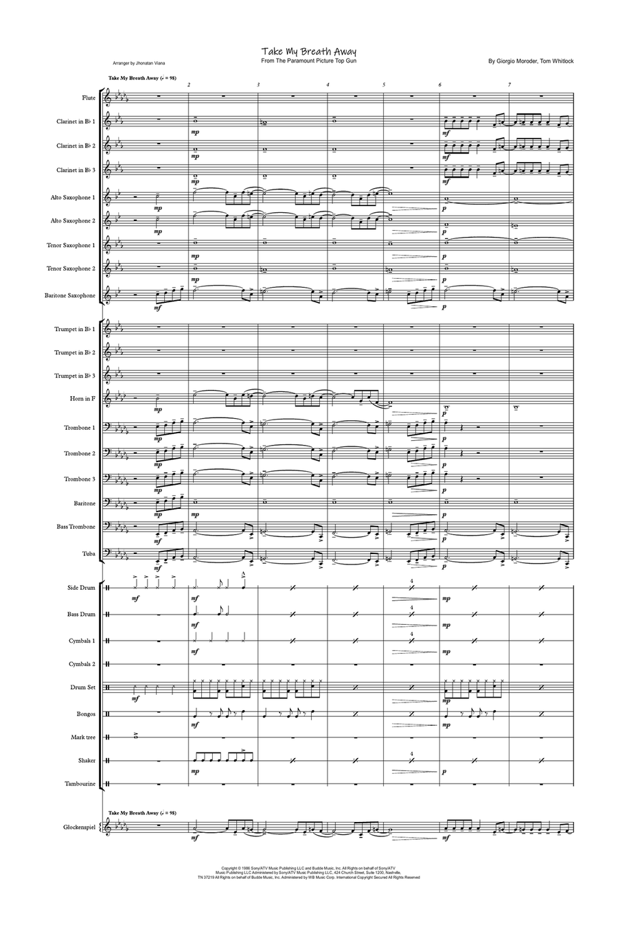 Take My Breath Away (love Theme) Concert Band scores gallery preview page 1