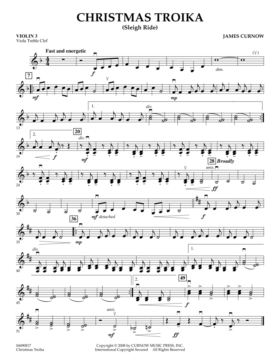 Christmas Troika - Violin 3 (Viola Treble Clef)