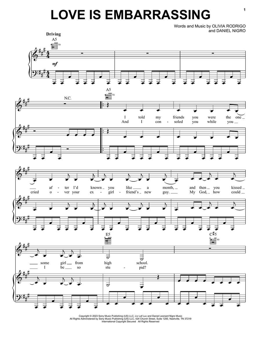 love is embarrassing Piano, Vocal, Guitar scores gallery preview page 1