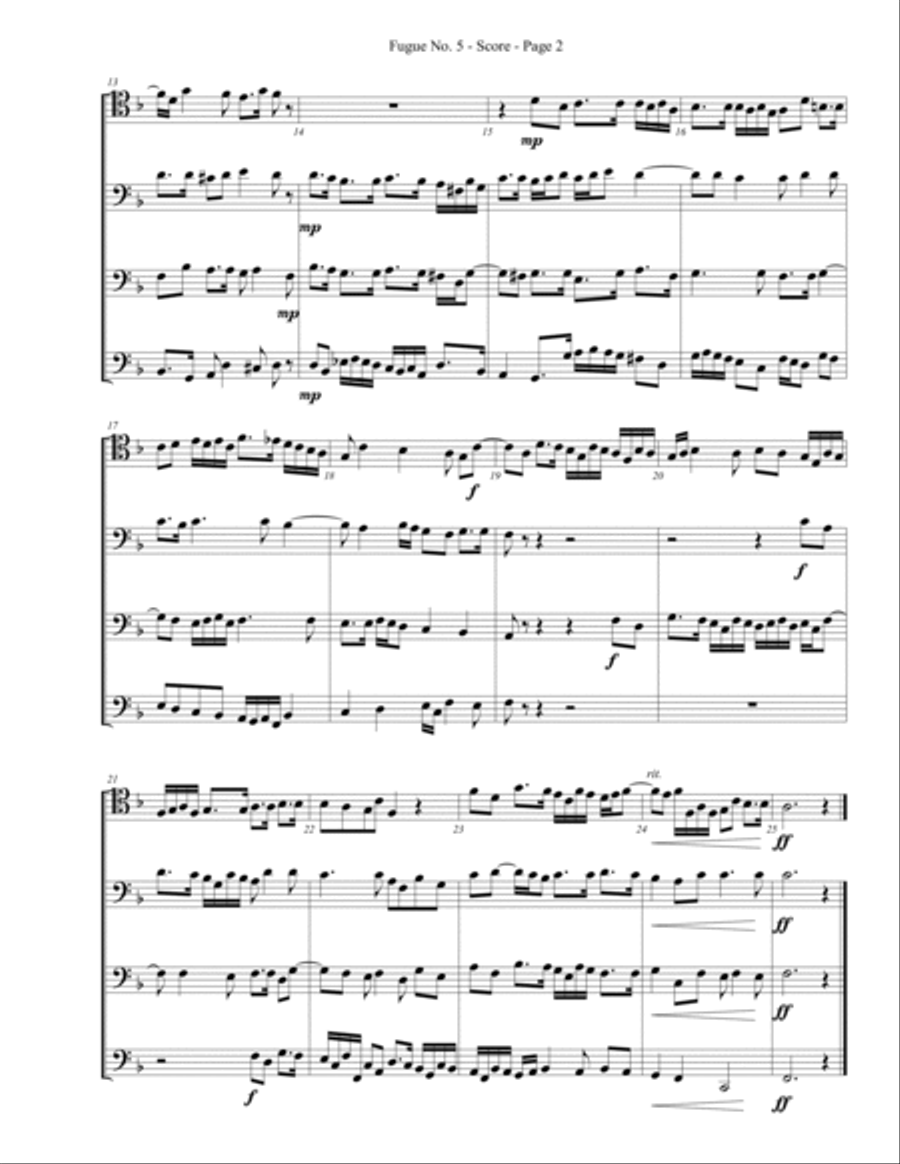 Fugue No. 5 for Trombone or Low Brass Quartet Brass Quartet scores gallery preview page 2