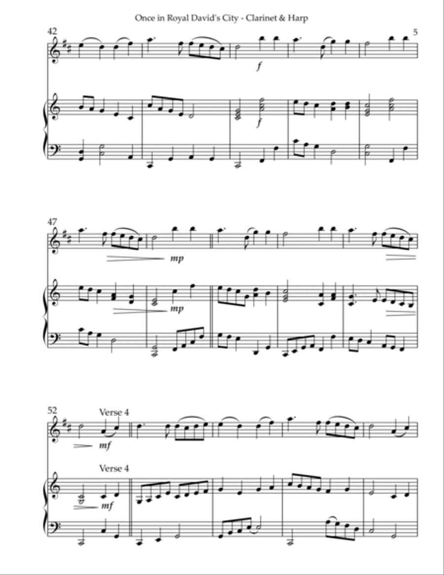 Once in Royal David’s City, Duet for Bb Clarinet & Harp B-Flat Clarinet scores gallery preview page 5