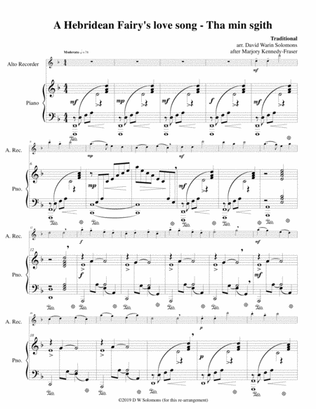 Book cover for Hebridean fairy's love song (Tha Mi sgith) arranged for alto recorder and piano