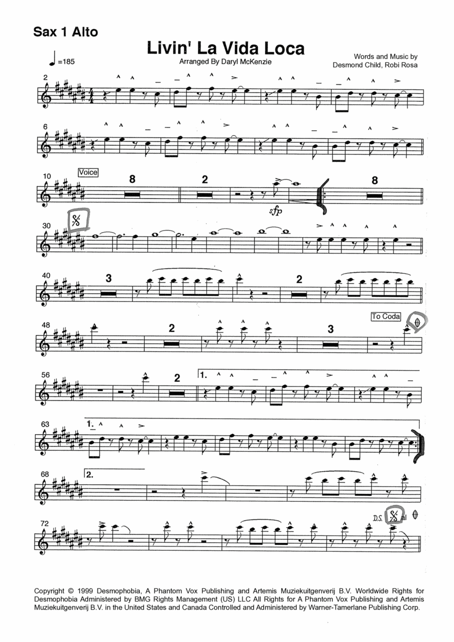 Livin' La Vida Loca Large Ensemble scores gallery preview page 1