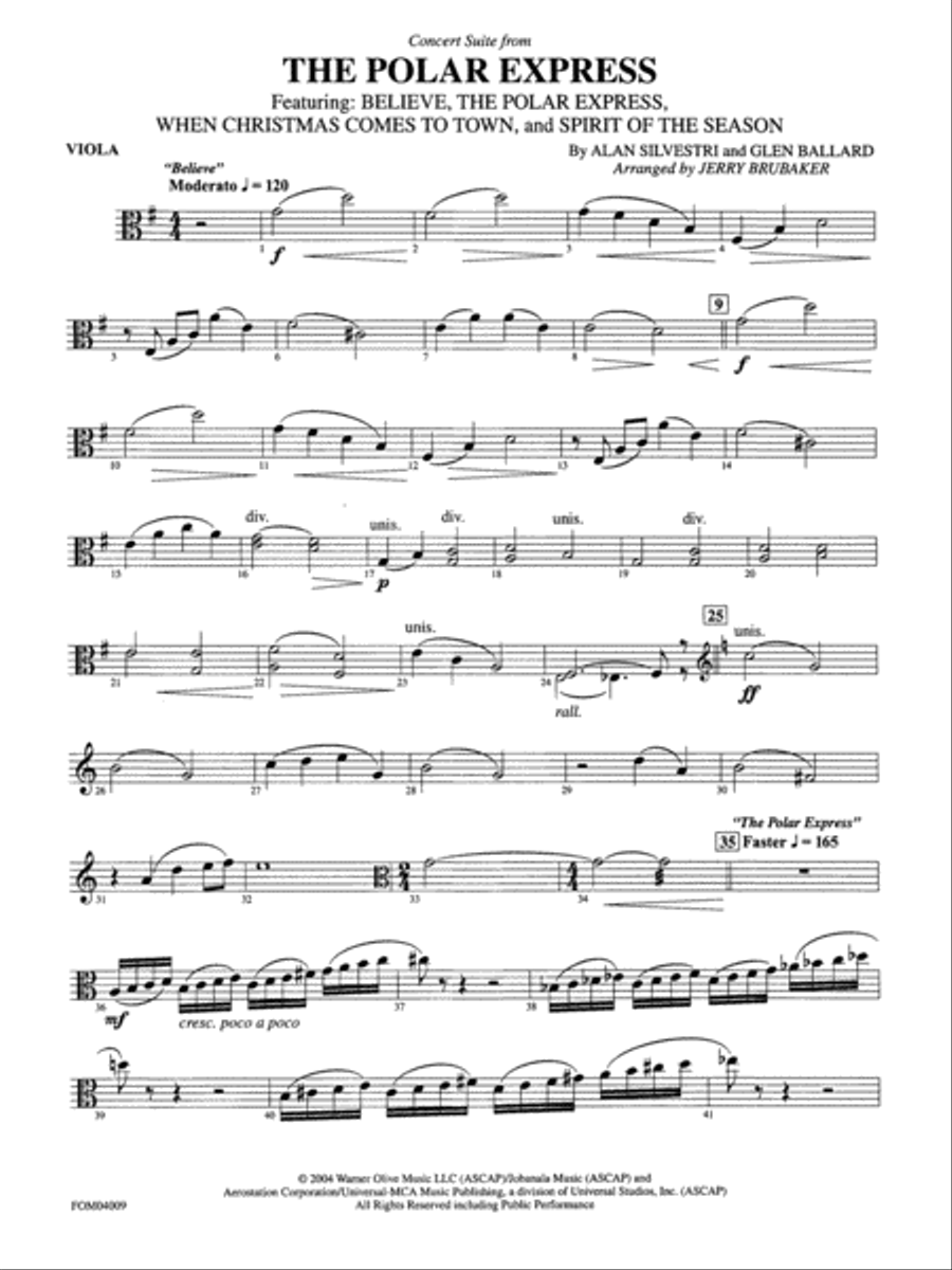 The Polar Express, Concert Suite from: Viola Full Orchestra scores gallery preview page 1