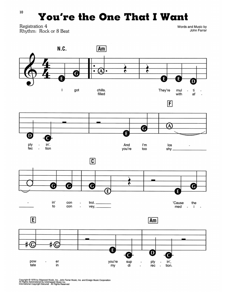 You're The One That I Want (from Grease) Electronic Keyboard scores gallery preview page 1