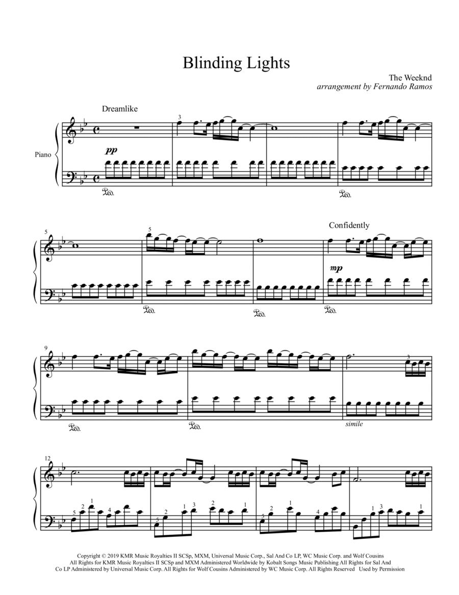 Blinding Lights Piano Solo scores gallery preview page 1