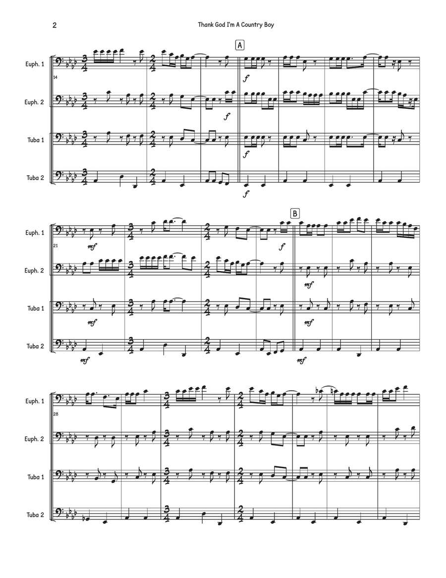 Thank God I'm A Country Boy Brass Quartet scores gallery preview page 2