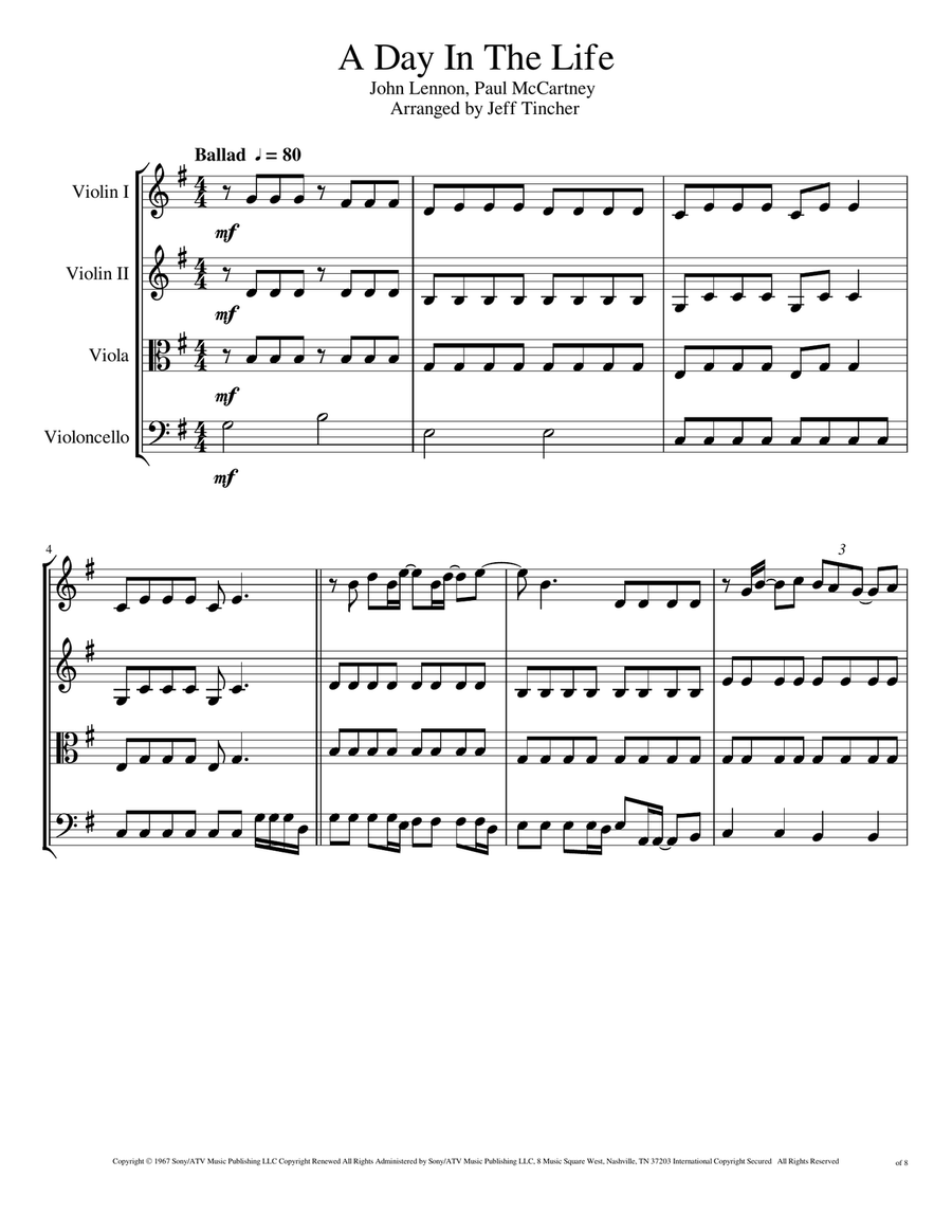 A Day In The Life String Quartet scores gallery preview page 2