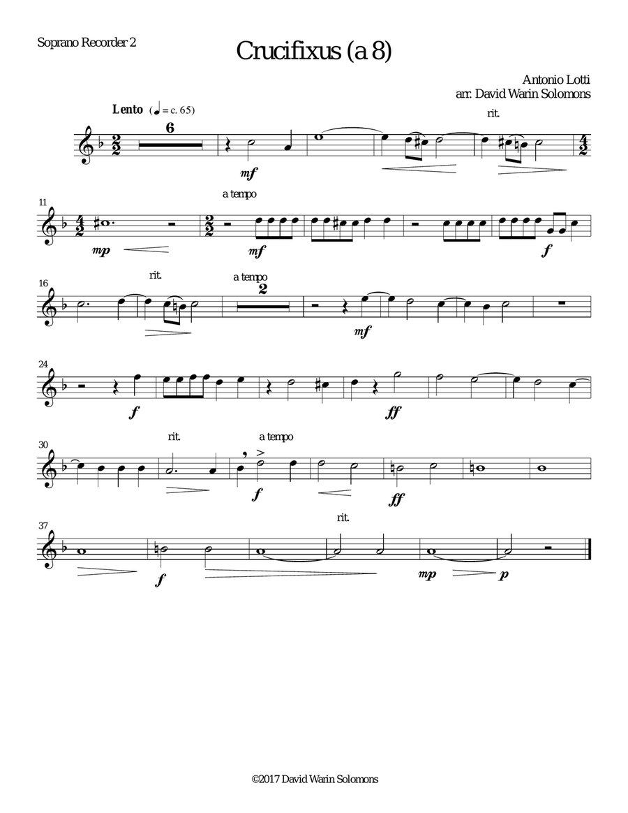 Crucifixus a 8 for recorder octet (or recorder orchestra) Soprano Recorder scores gallery preview page 5