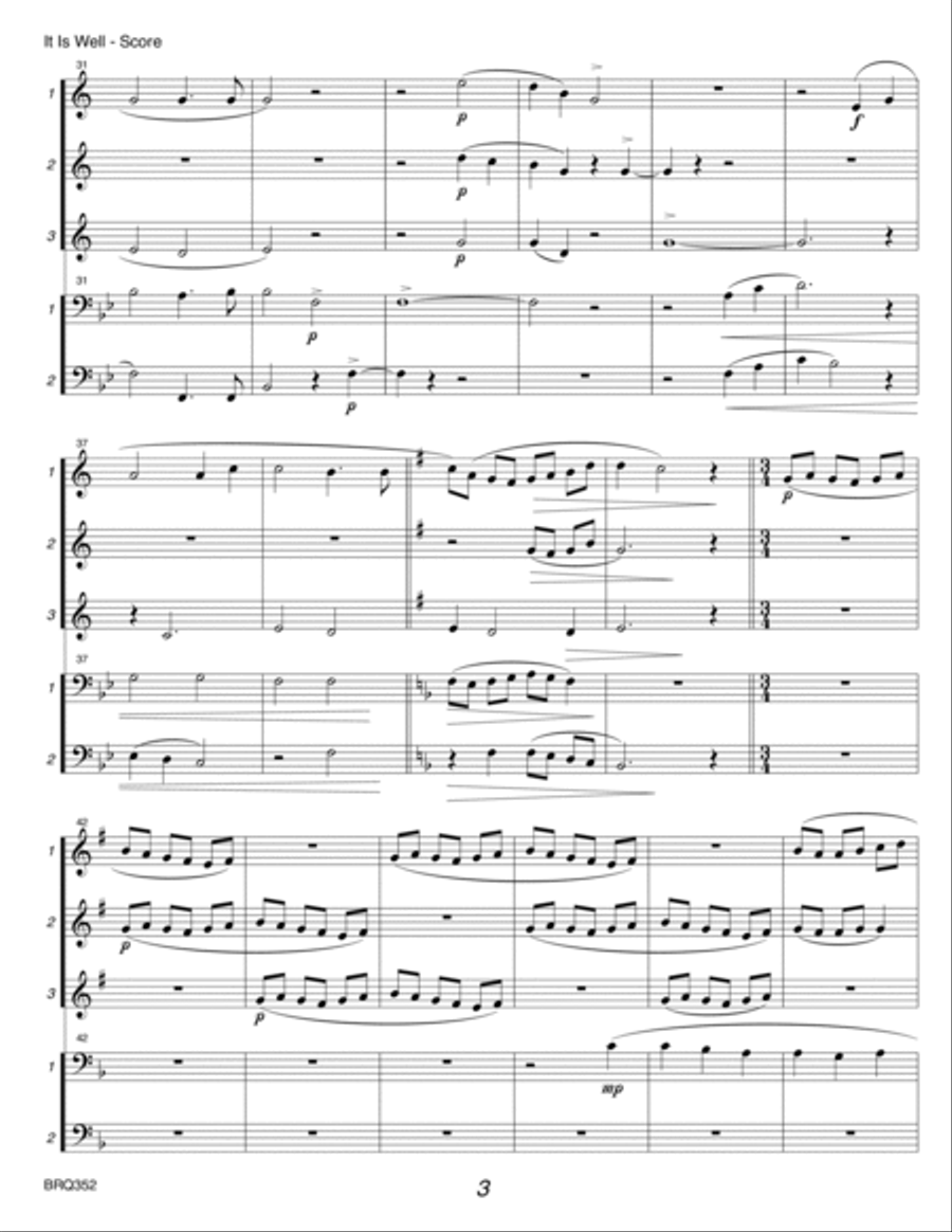 IT IS WELL WITH MY SOUL - 3 TRUMPETS & 2 TROMBONES (unaccompanied) Brass Ensemble scores gallery preview page 3