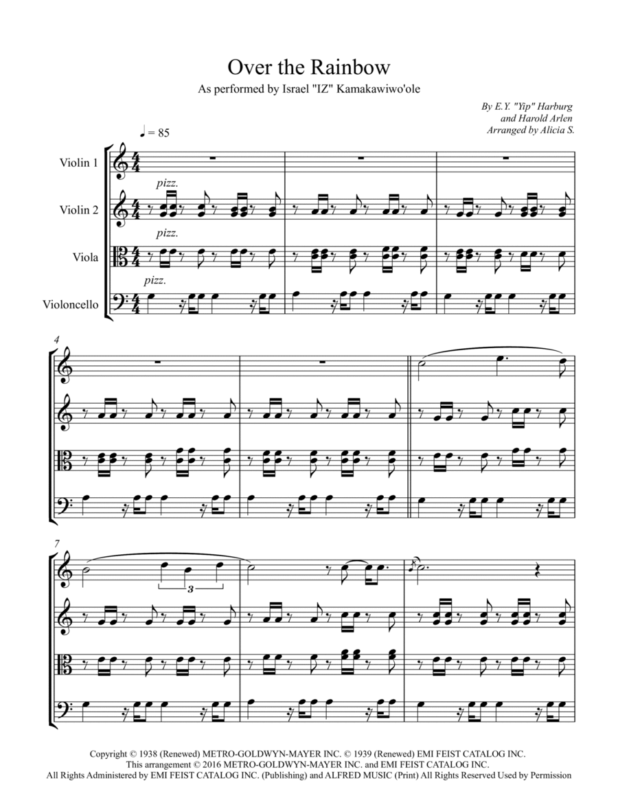 Over The Rainbow by Judy Garland String Quartet - Digital Sheet Music
