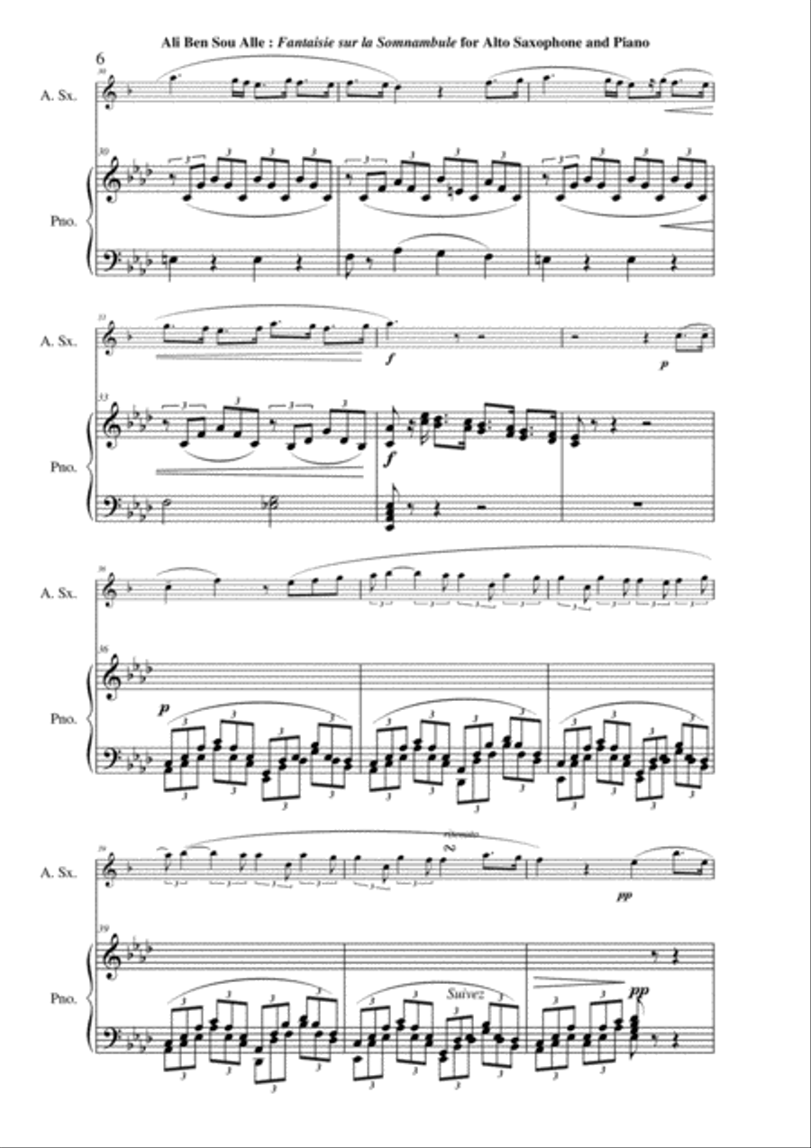 Ali Ben Sou Alle: Fantaisie sur la Somnambule de Bellini for alto saxophone and piano Alto Saxophone scores gallery preview page 6