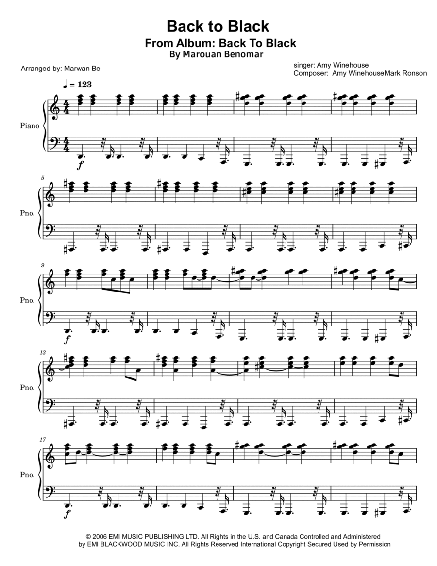 Back To Black Piano Solo scores gallery preview page 1