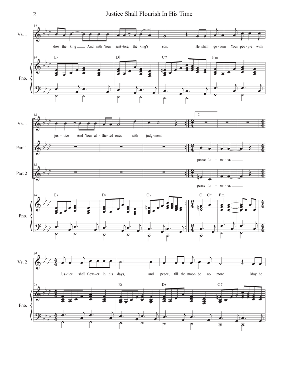 Justice Shall Flourish In His Time (Psalm 72) (2-part choir) 2-Part scores gallery preview page 2