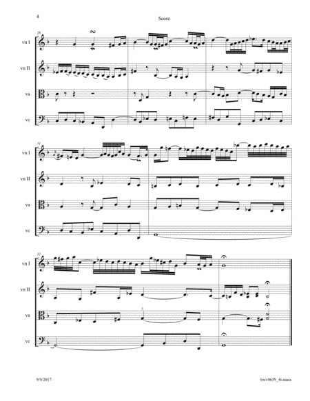 Bach: Prelude - Nun komm' der Heiden Heiland BWV 659 arranged for String Quartet image number null
