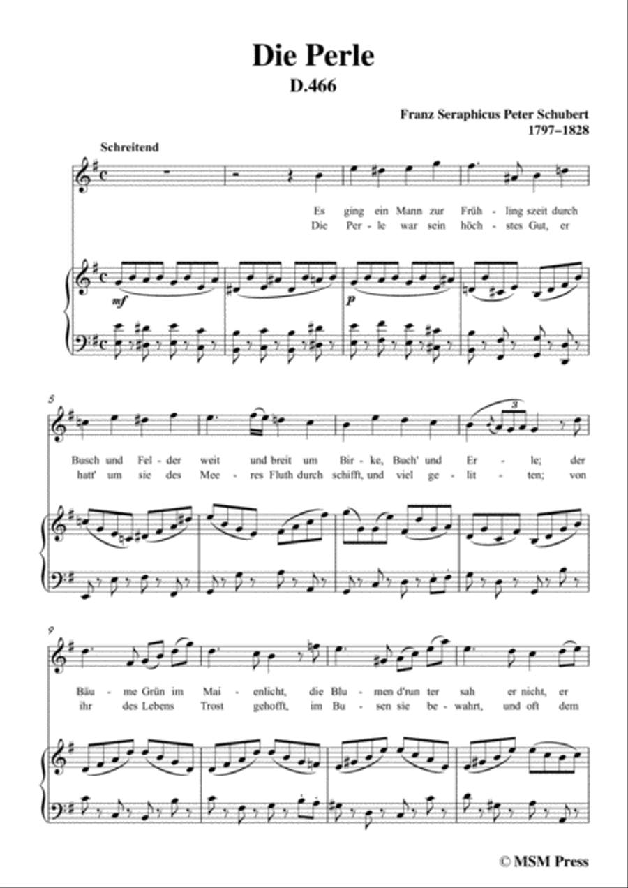 Schubert-Die Perle,in e minor,D.466,for Voice and Piano Voice Solo scores gallery preview page 3